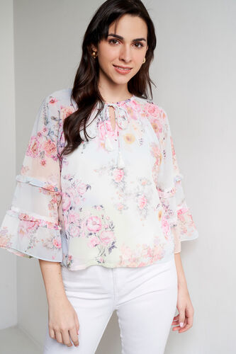 Multi Floral Flared Top, Multi Color, image 2